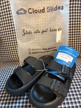 Men's Black Double-Strap Buckle Slides